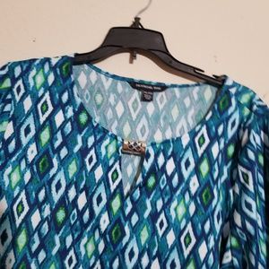 Blue abstract pattern long sleeve top